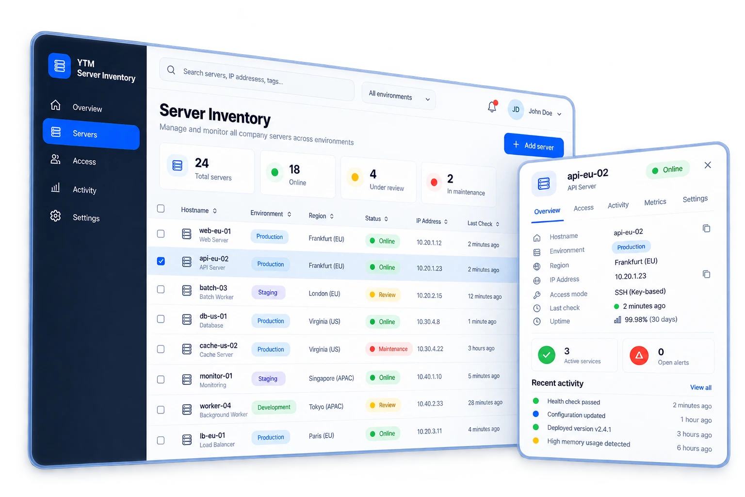 Server inventory dashboard concept.